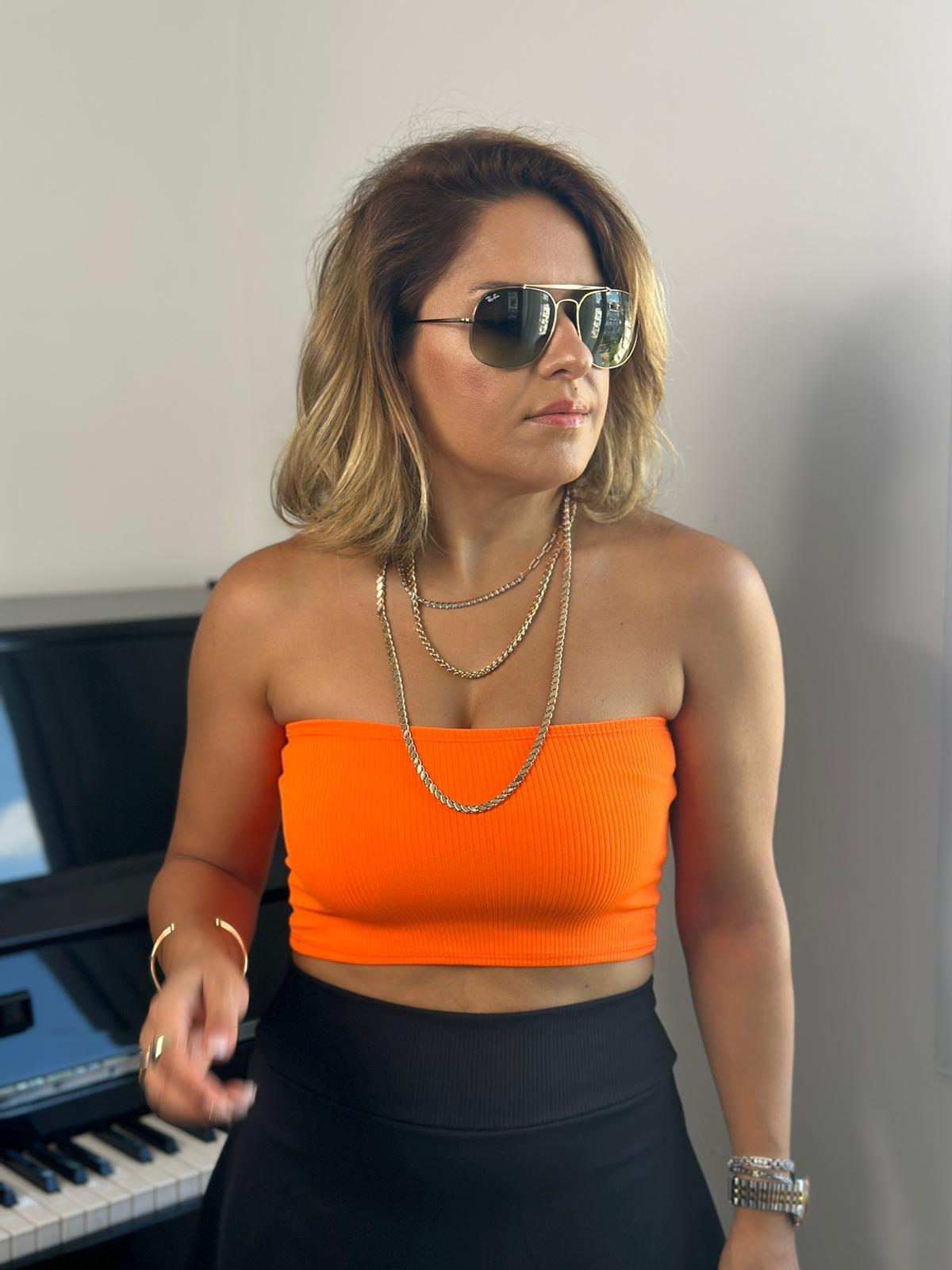 Kısa Straplez Turuncu Crop