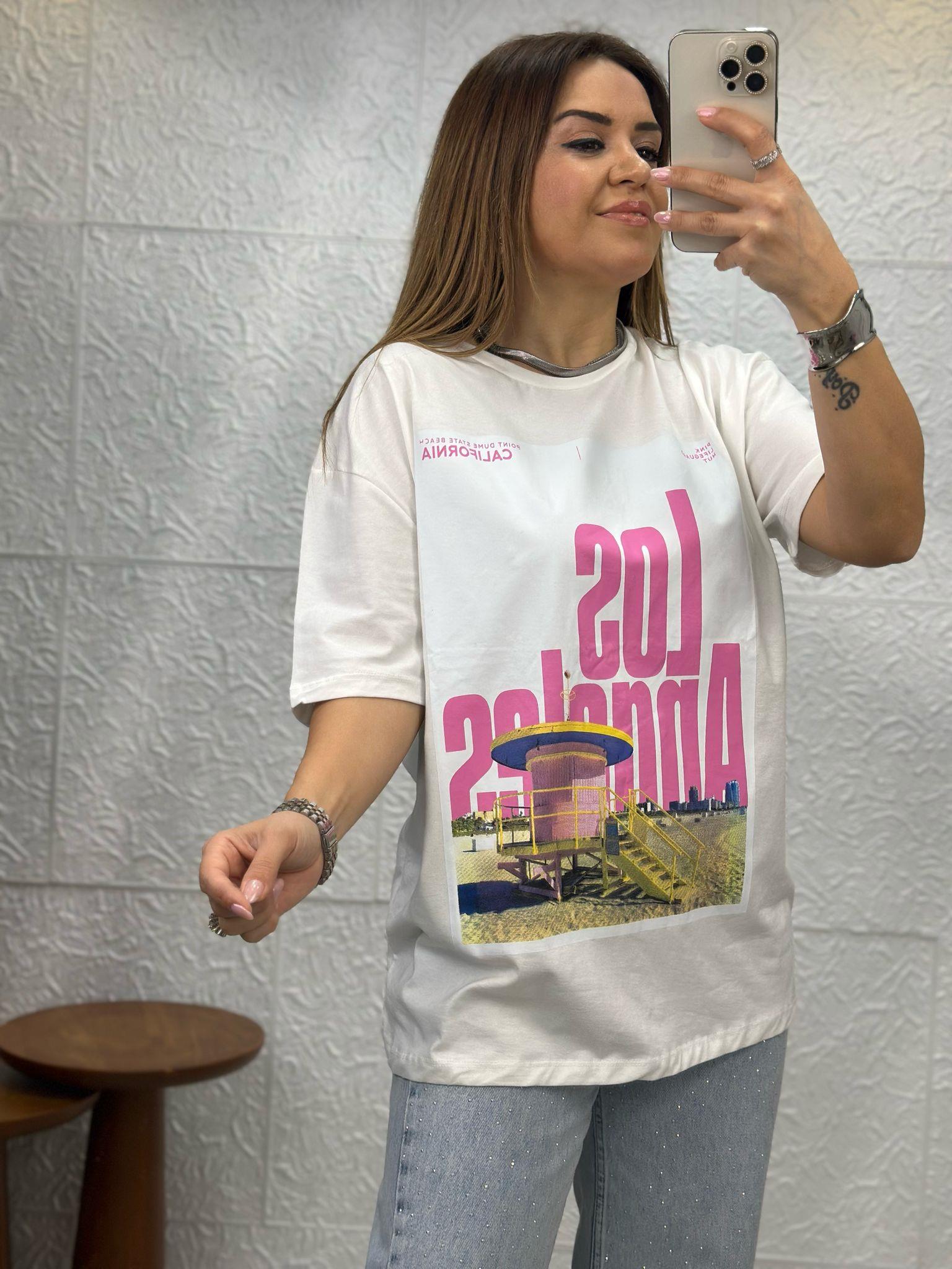 L.A Baskılı Beyaz Tshirt