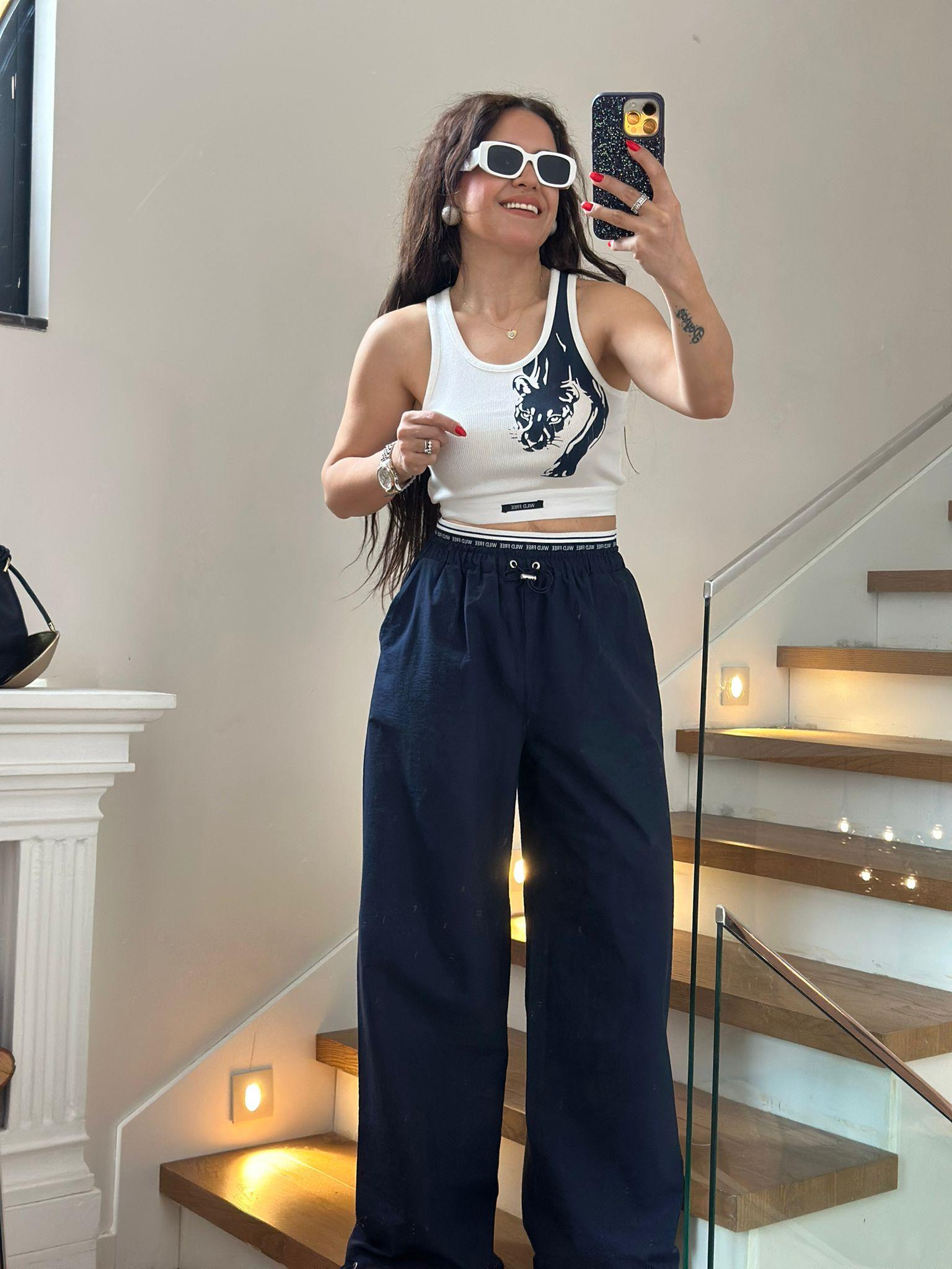 Lacivert Crop Pantolon Takım