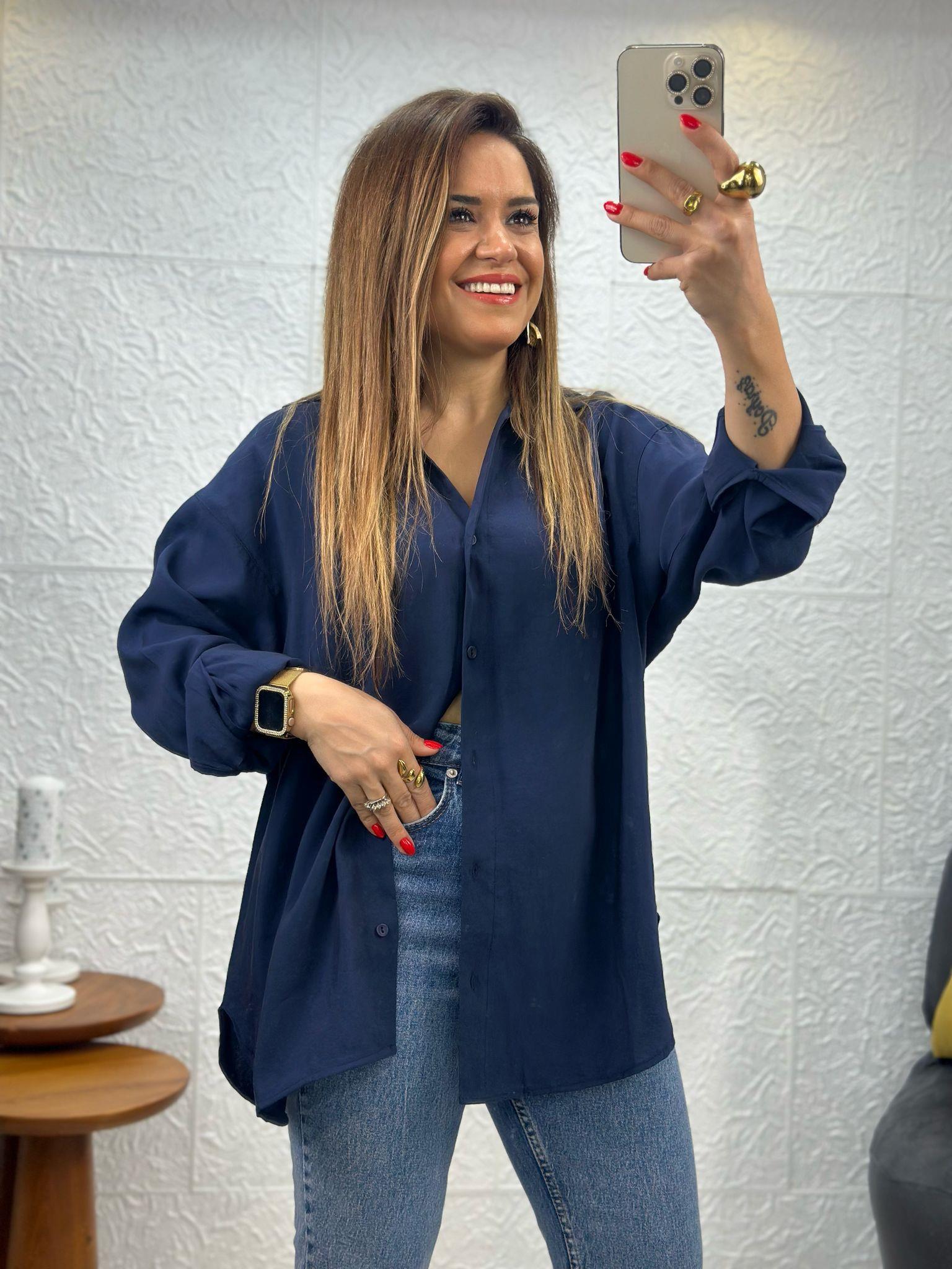Lacivert Modal Salaş Gömlek