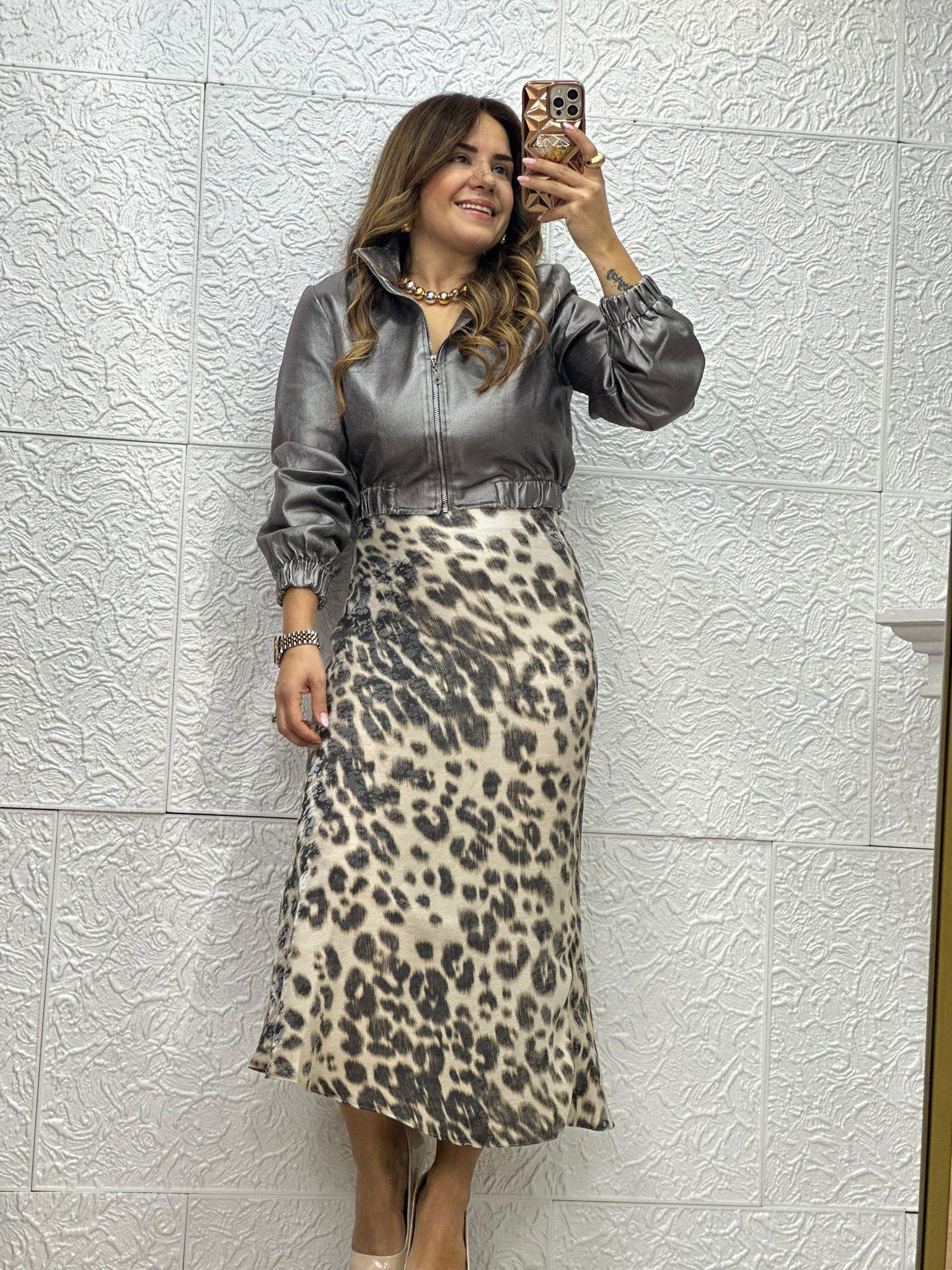 Leopar Desenli Saten Etek