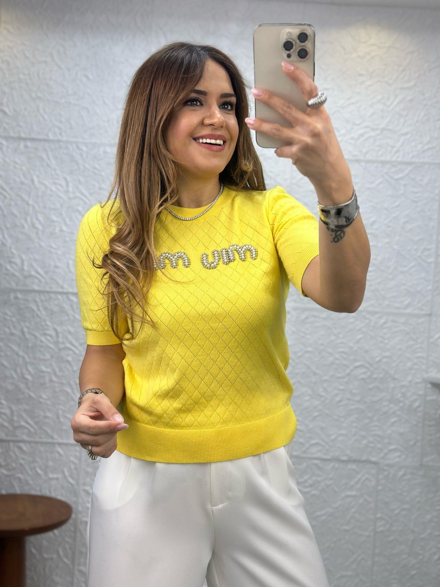 M İncili Sarı Bluz