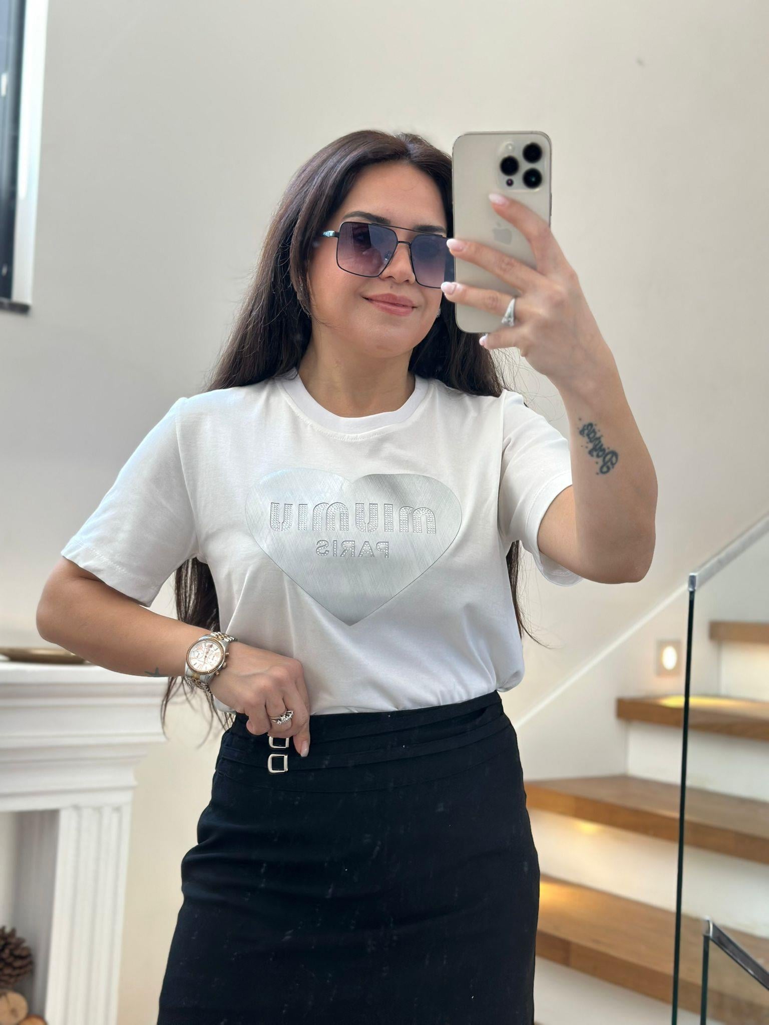 M & M Baskılı Beyaz Tshirt