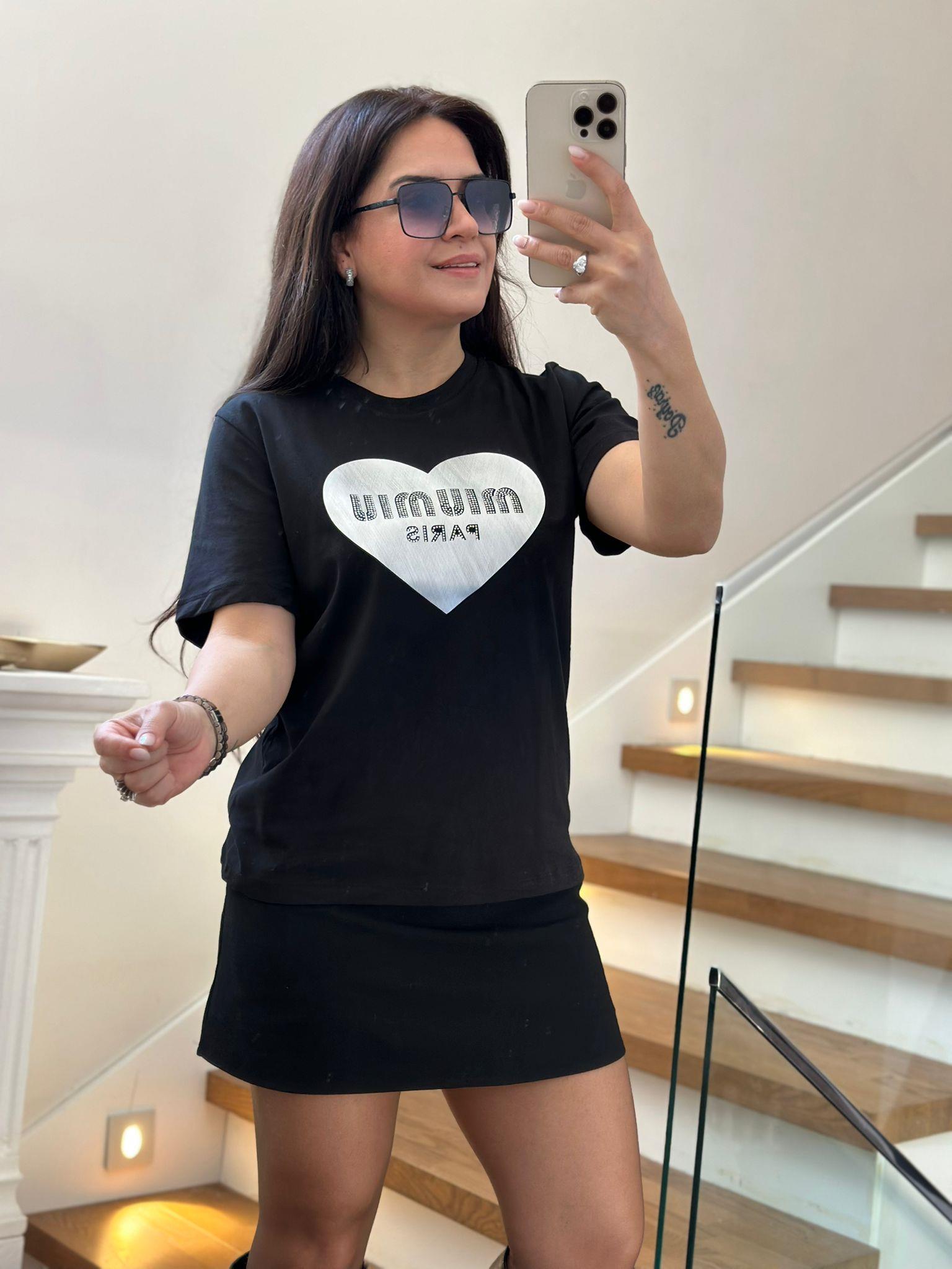 M & M Baskılı Siyah Tshirt