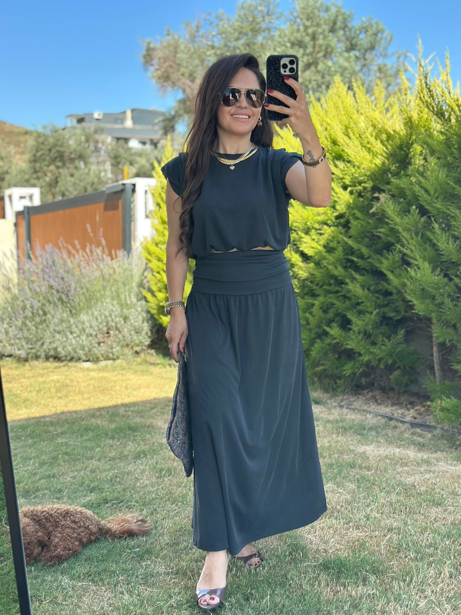 Modal Kumaş Gri Etekli Takım