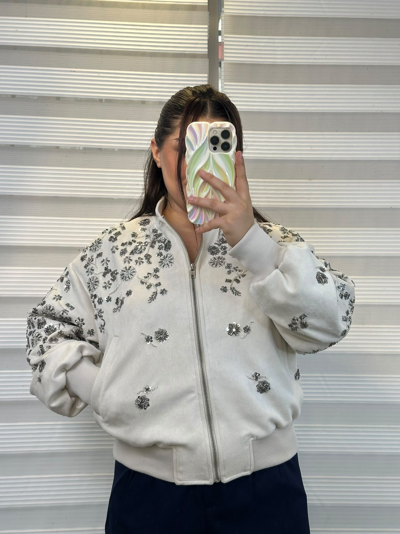 Nakışlı Süet Bomber Ceket