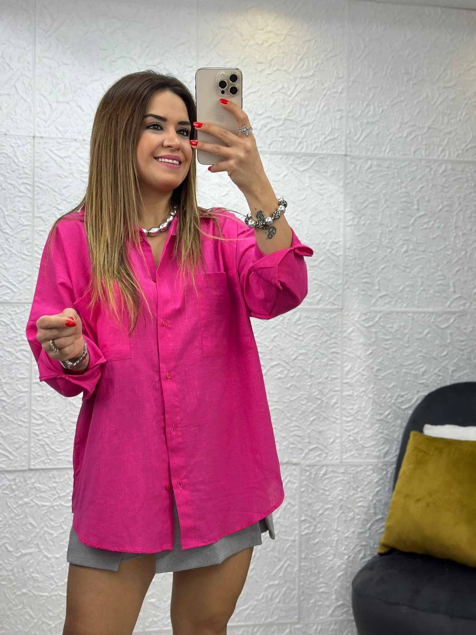 Pembe Keten Salaş Gömlek