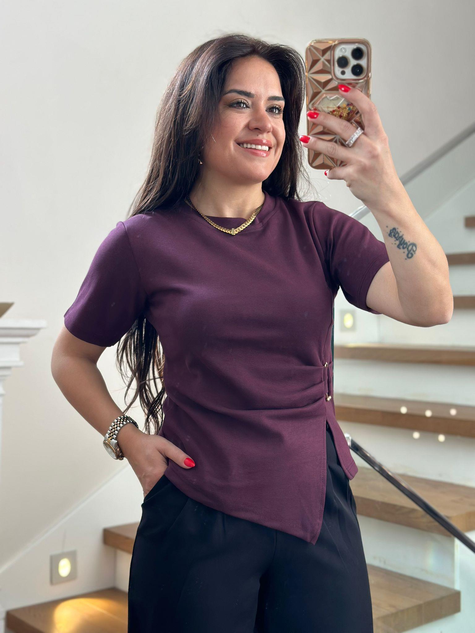 Tokalı Bisiklet Yaka Bordo Tshirt