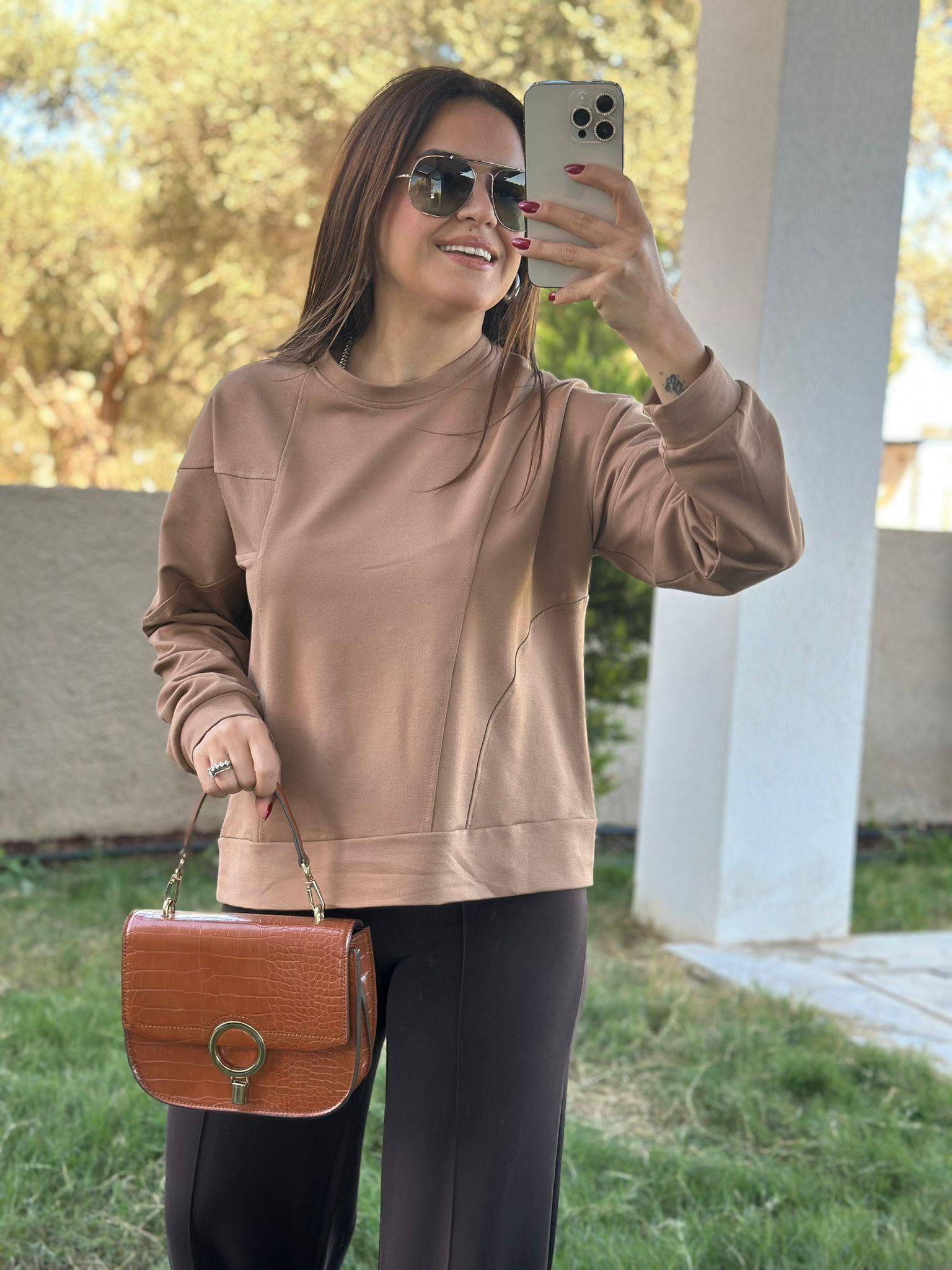 Yuvarlak Yaka Kahve Sweatshirt