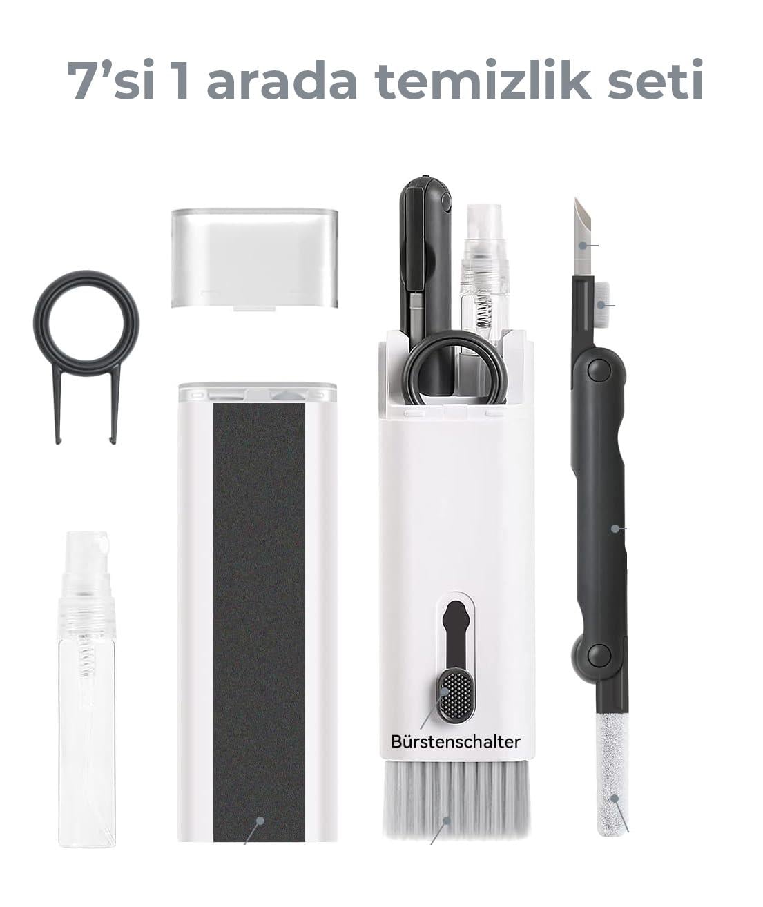 7in1 Çok Amaçlı Temizlik Kiti Telefon, Ekran, Laptop, Klavye, Telefon, Kulaklık Airpods Temizleyici