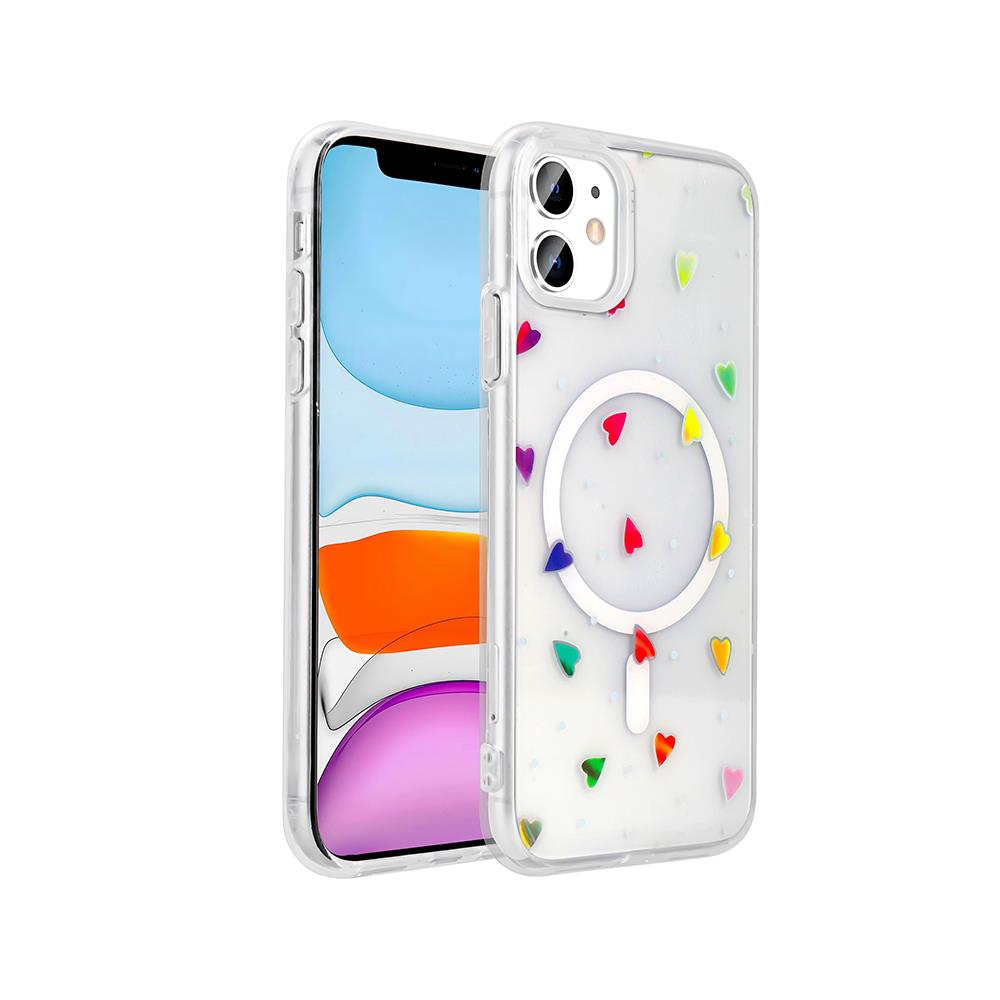 Apple iPhone 11 Uyumlu Kılıf M-Safe Şarj Özellikli Şeffaf Zore Folk Sert Kapak