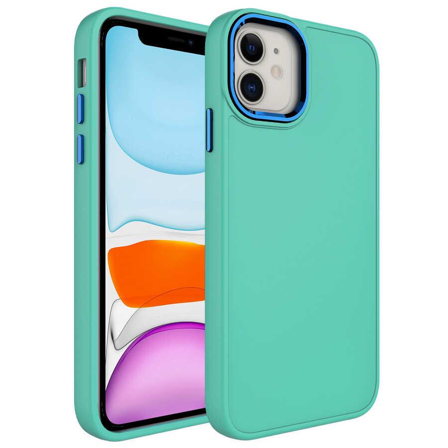 Apple iPhone 11 Uyumlu Kılıf Metal Çerçeve ve Buton Tasarımlı Silikon Zore Luna Kapak