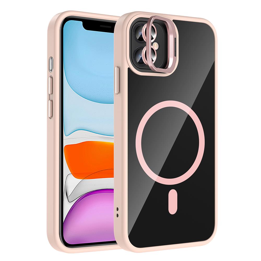 Apple iPhone 11 Uyumlu Kılıf Standlı ve Kamera Lens Hediyeli M-Safe Şarj Özellikli Zore Etro Kapak