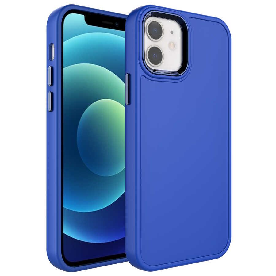 Apple iPhone 12 Uyumlu Kılıf Metal Çerçeve ve Buton Tasarımlı Sert Zore Botox Kapak