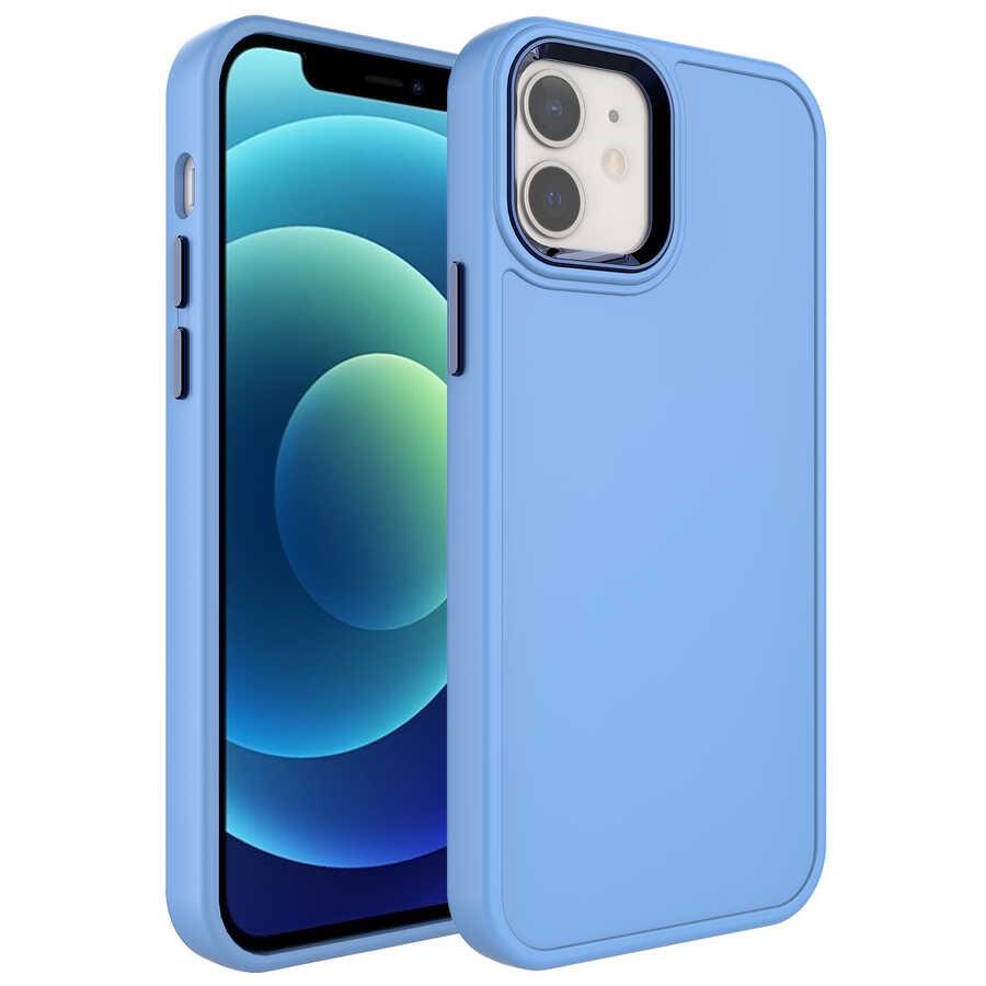 Apple iPhone 12 Uyumlu Kılıf Metal Çerçeve ve Buton Tasarımlı Sert Zore Botox Kapak