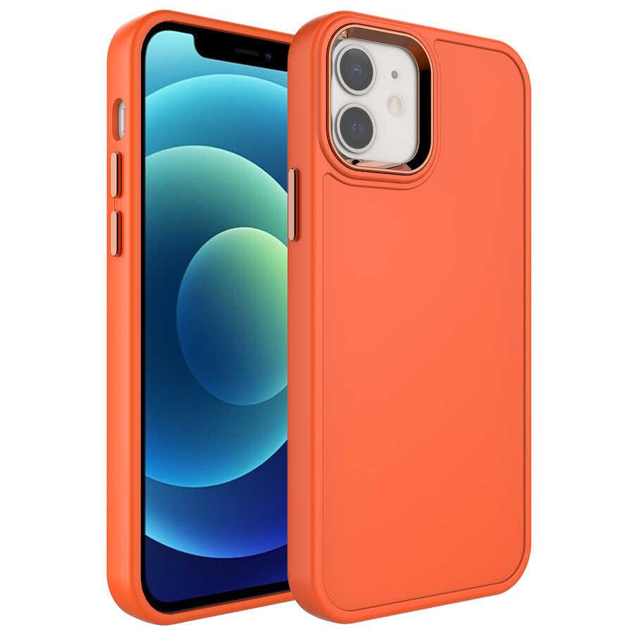 Apple iPhone 12 Uyumlu Kılıf Metal Çerçeve ve Buton Tasarımlı Sert Zore Botox Kapak