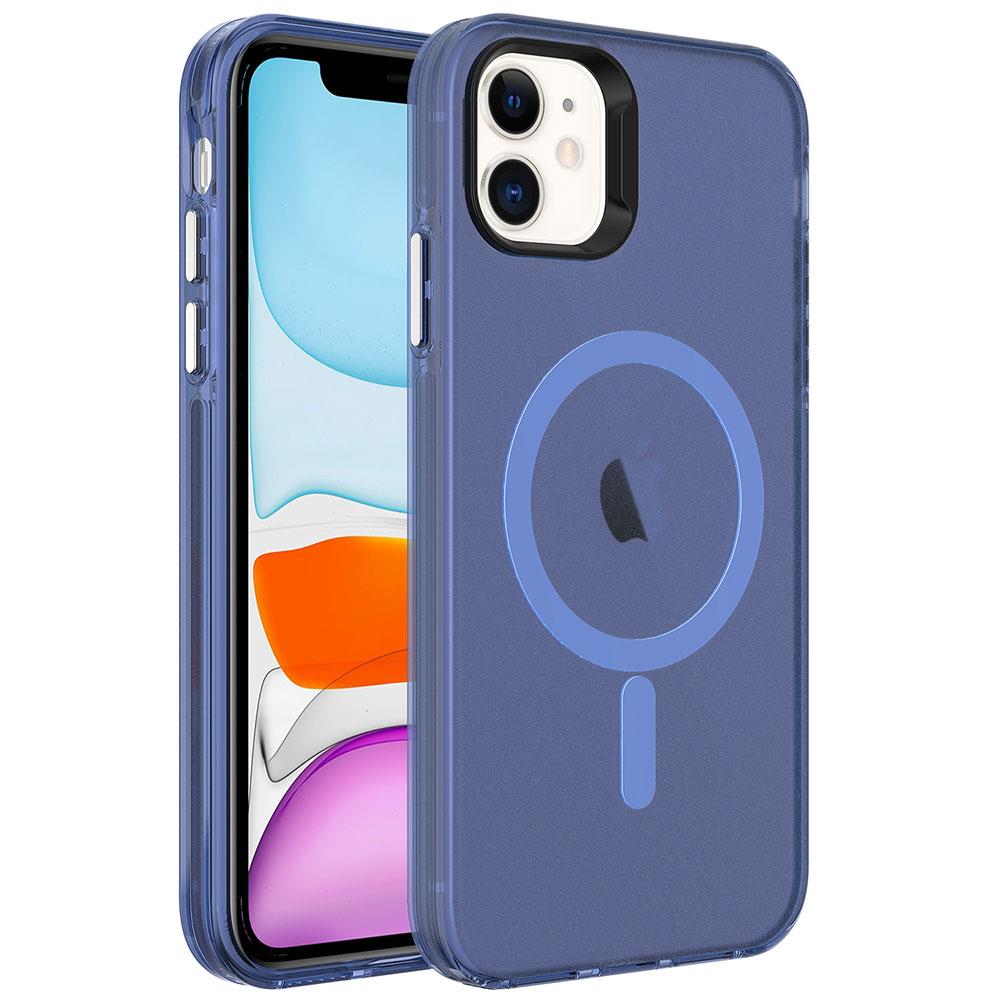 Apple iPhone 12 Uyumlu Kılıf Zore M-safe Şarj Özellikli Buzlu Transparan C-Pro Sert Kapak