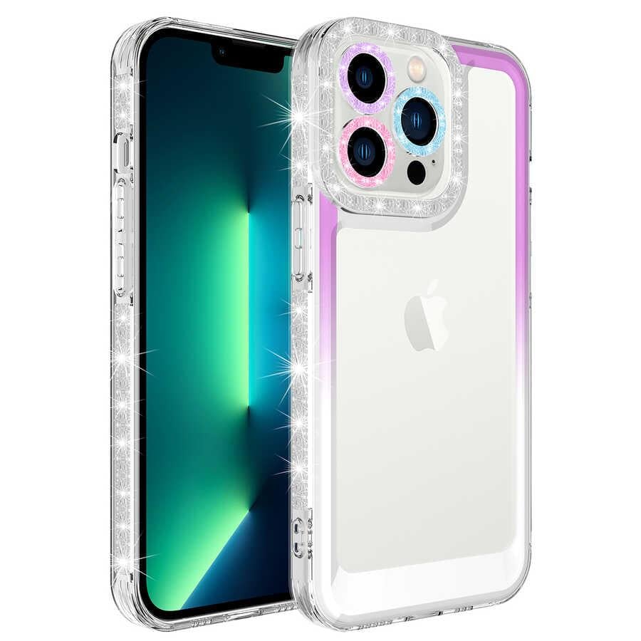 Apple iPhone 13 Pro Max Uyumlu Kılıf Simli ve Renk Geçiş Tasarımlı Lens Korumalı Zore Park Kapak