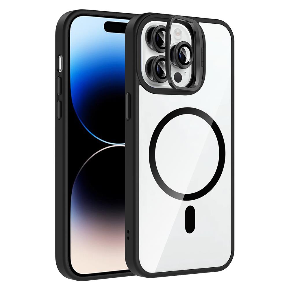 Apple iPhone 14 Pro Max Uyumlu Kılıf Standlı ve Kamera Lens Hediyeli M-Safe Şarj Özellikli Zore Etro Kapak