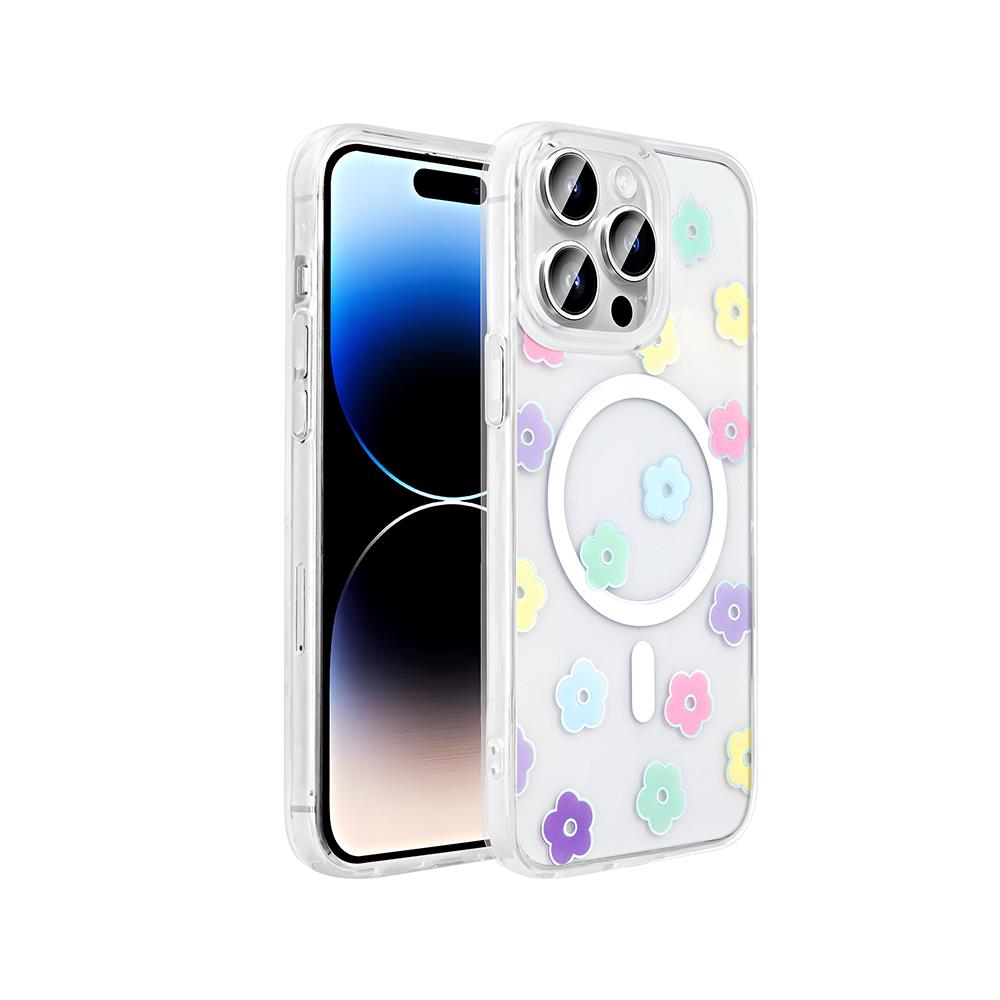 Apple iPhone 14 Pro Uyumlu Kılıf M-Safe Şarj Özellikli Şeffaf Zore Folk Sert Kapak