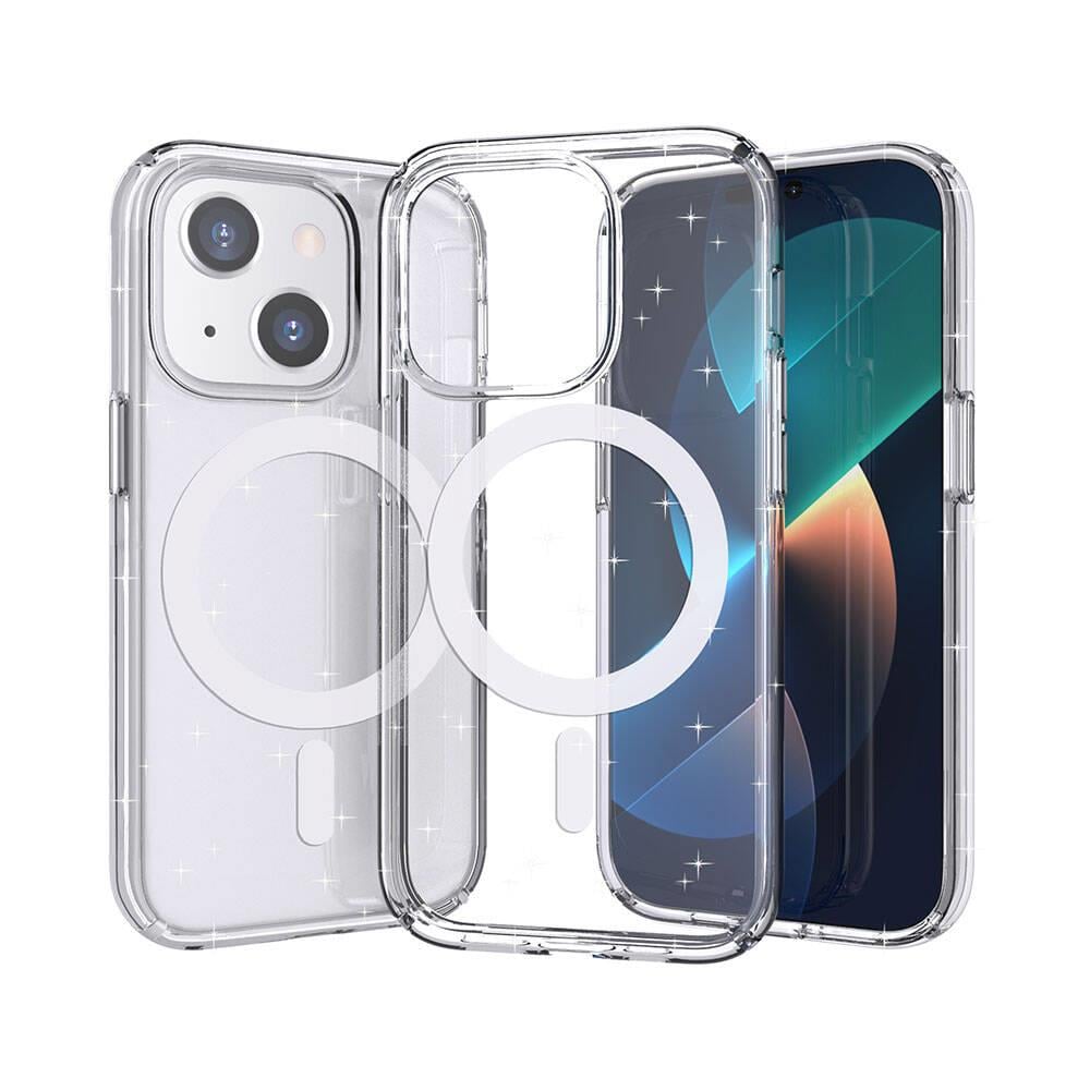 Apple iPhone 14 Uyumlu Kılıf M-safe Şarj Özellikli Parlayan Simli Saydam Renkli Zore Allstar Kapak