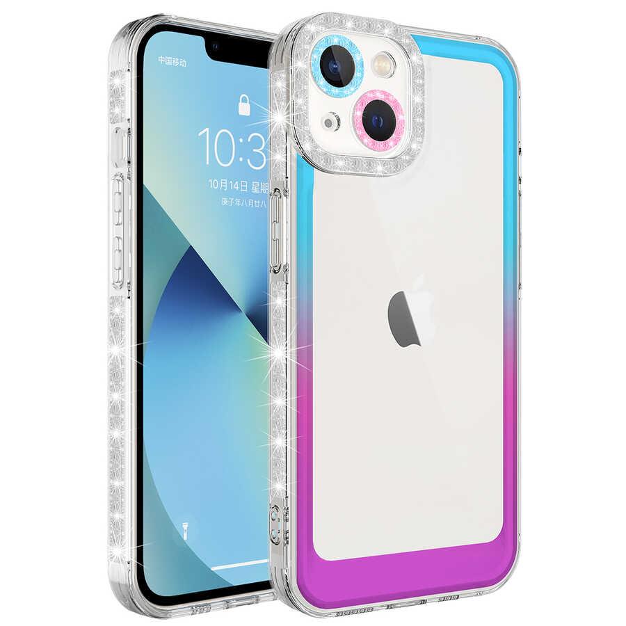 Apple iPhone 14 Uyumlu Kılıf Simli ve Renk Geçiş Tasarımlı Lens Korumalı Zore Park Kapak