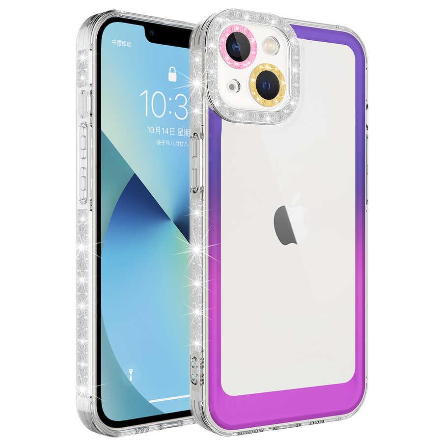 Apple iPhone 14 Uyumlu Kılıf Simli ve Renk Geçiş Tasarımlı Lens Korumalı Zore Park Kapak