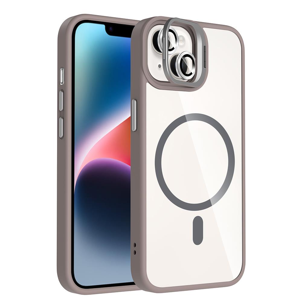 Apple iPhone 14 Uyumlu Kılıf Standlı ve Kamera Lens Hediyeli M-Safe Şarj Özellikli Zore Etro Kapak