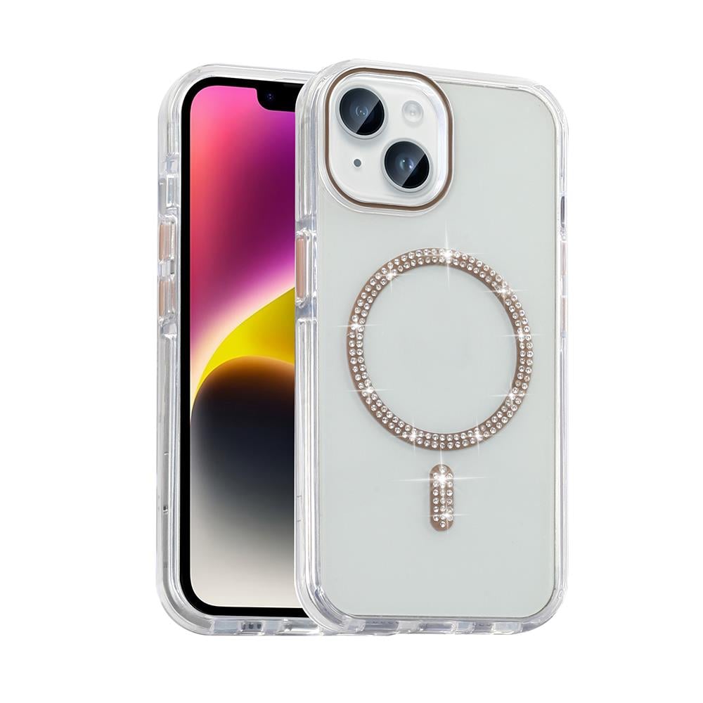 Apple iPhone 14 Uyumlu Kılıf Taşlı Tasarım M-safe Şarj Özellikli Zore Koment Silikon Kapak