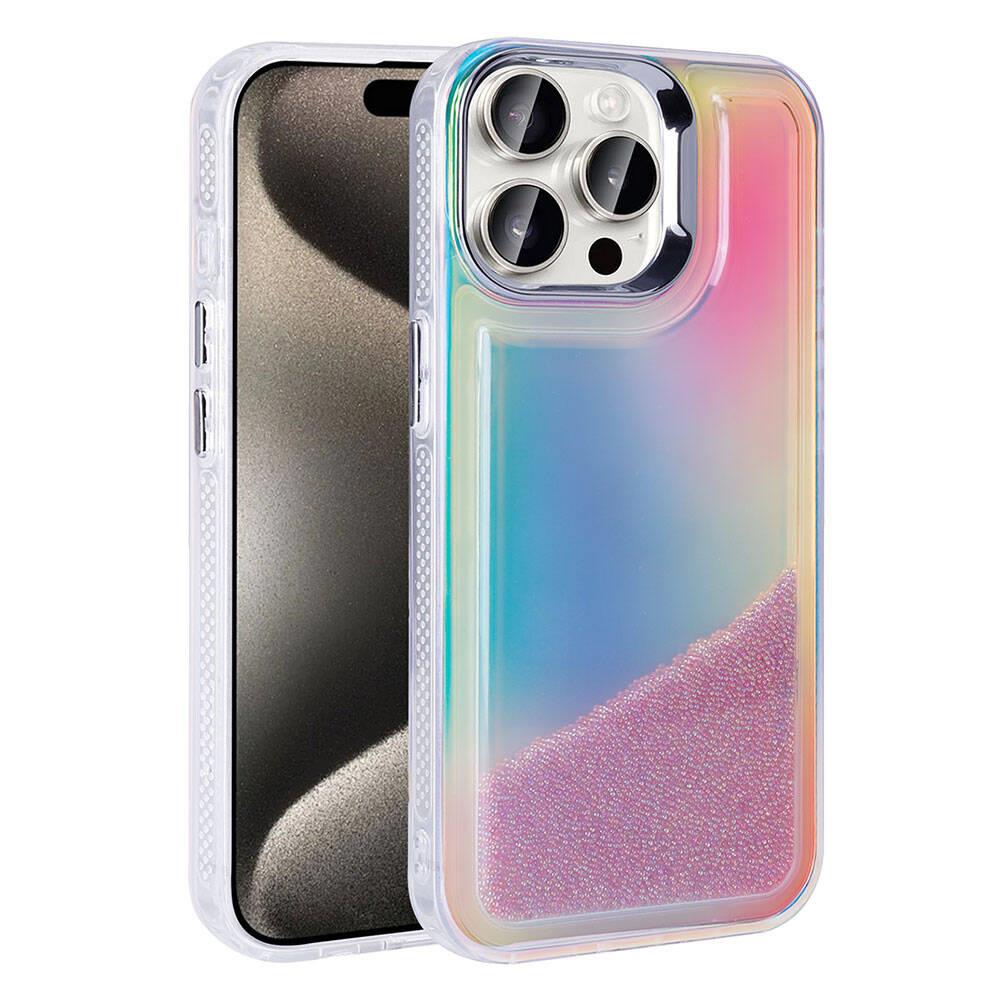 Apple iPhone 15 Pro Uyumlu Kılıf Airbagli Renkli Arka Yüzey Boncuk Tasarımlı Zore Kumul Kapak