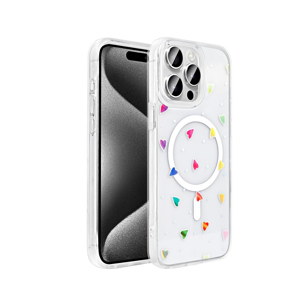 Apple iPhone 15 Pro Uyumlu Kılıf M-Safe Şarj Özellikli Şeffaf Zore Folk Sert Kapak