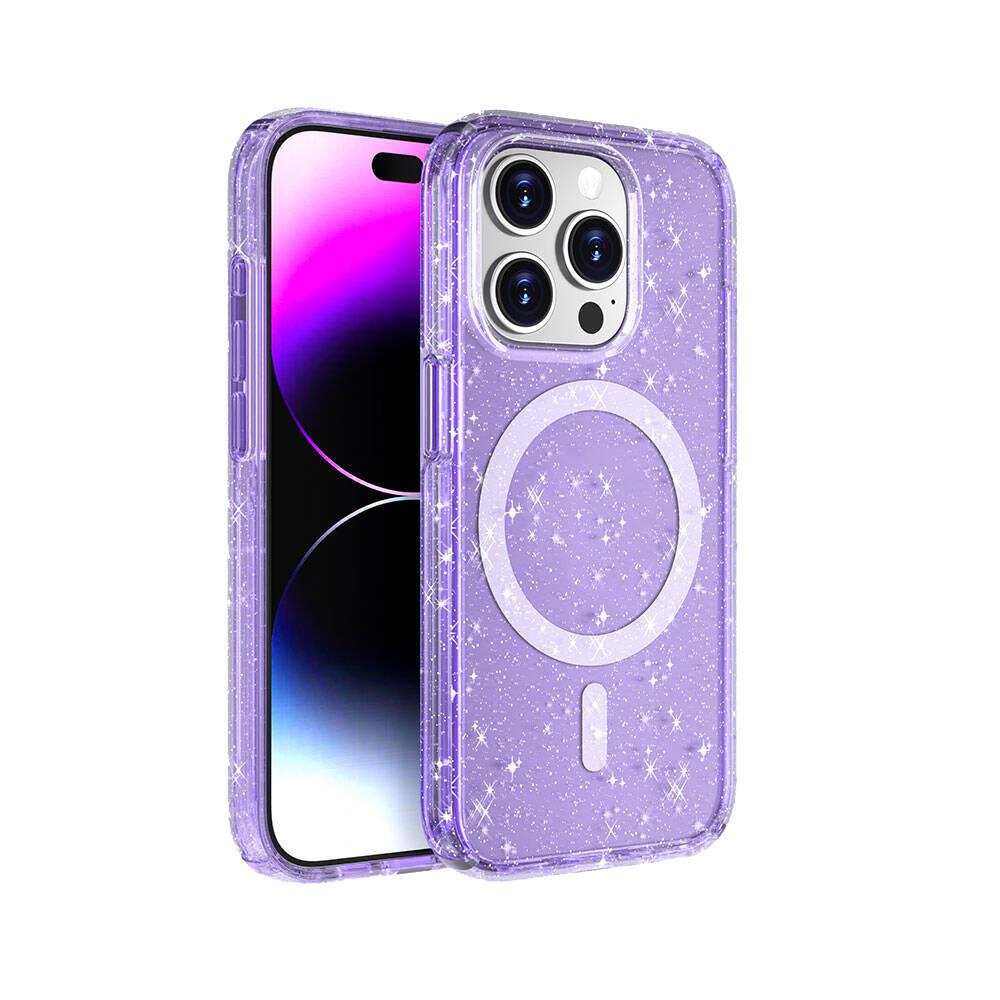 Apple iPhone 15 Pro Uyumlu Kılıf M-safe Şarj Özellikli Parlayan Simli Saydam Renkli Zore Allstar Kapak