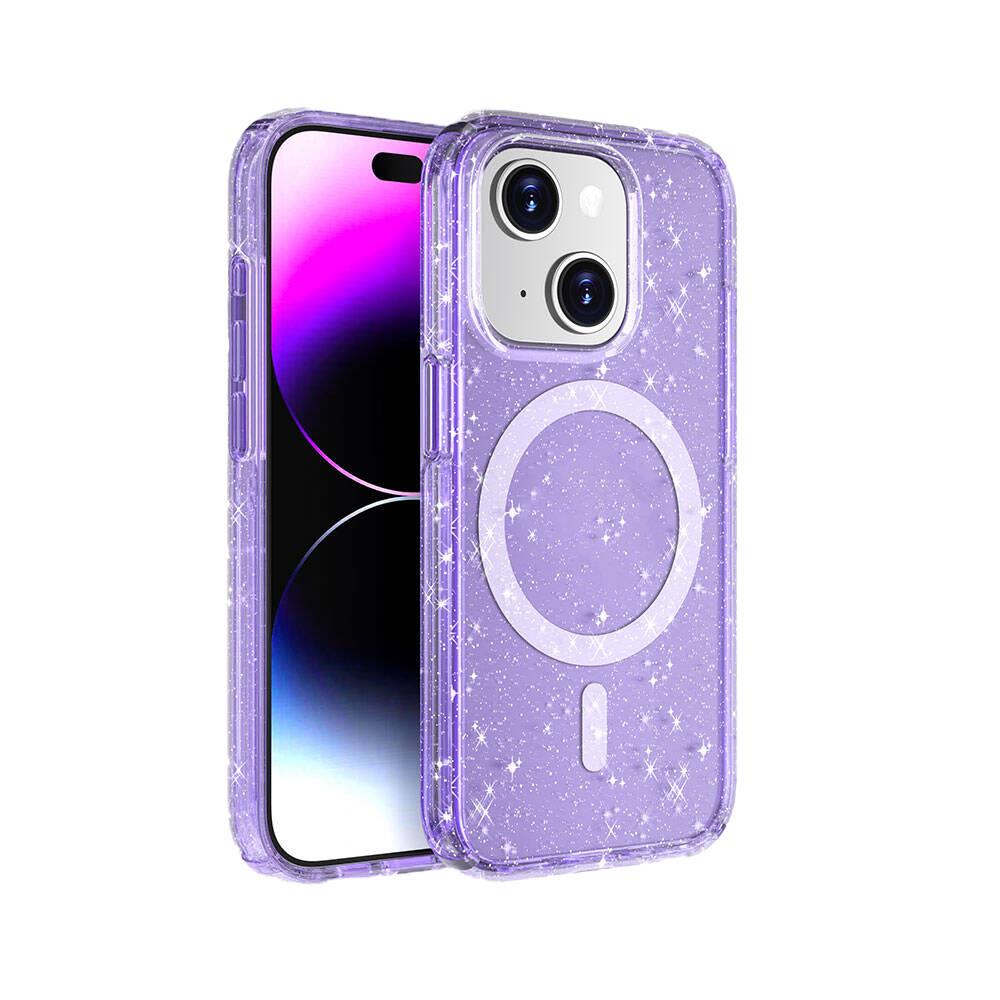 Apple iPhone 15 Uyumlu Kılıf M-safe Şarj Özellikli Parlayan Simli Saydam Renkli Zore Allstar Kapak