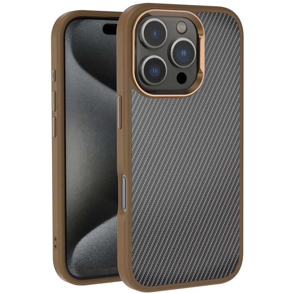 Apple iPhone 16 Pro Uyumlu Kılıf Karbon Fiber Görünümlü Parlak Kamera Çerçeveli Zore Venus Kapak
