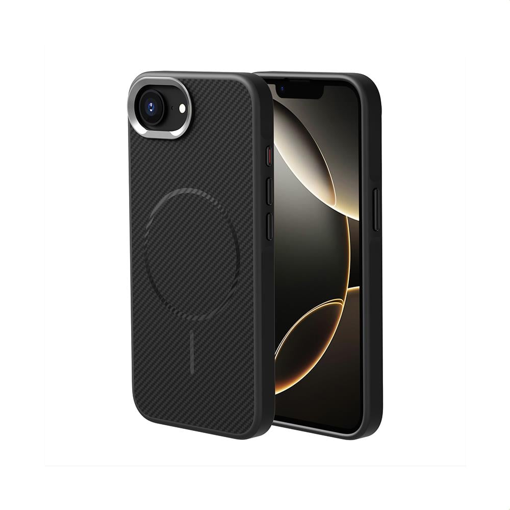 Apple iPhone 16E Uyumlu Kılıf M-safe Şarj Özellikli Karbon Fiber Görünümlü Zore Troy Kapak