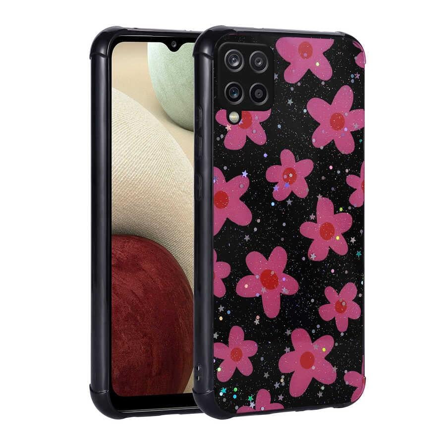 Galaxy A12 Uyumlu Kılıf Simli Desenli Kamera Korumalı Parlak Zore Popy Kapak