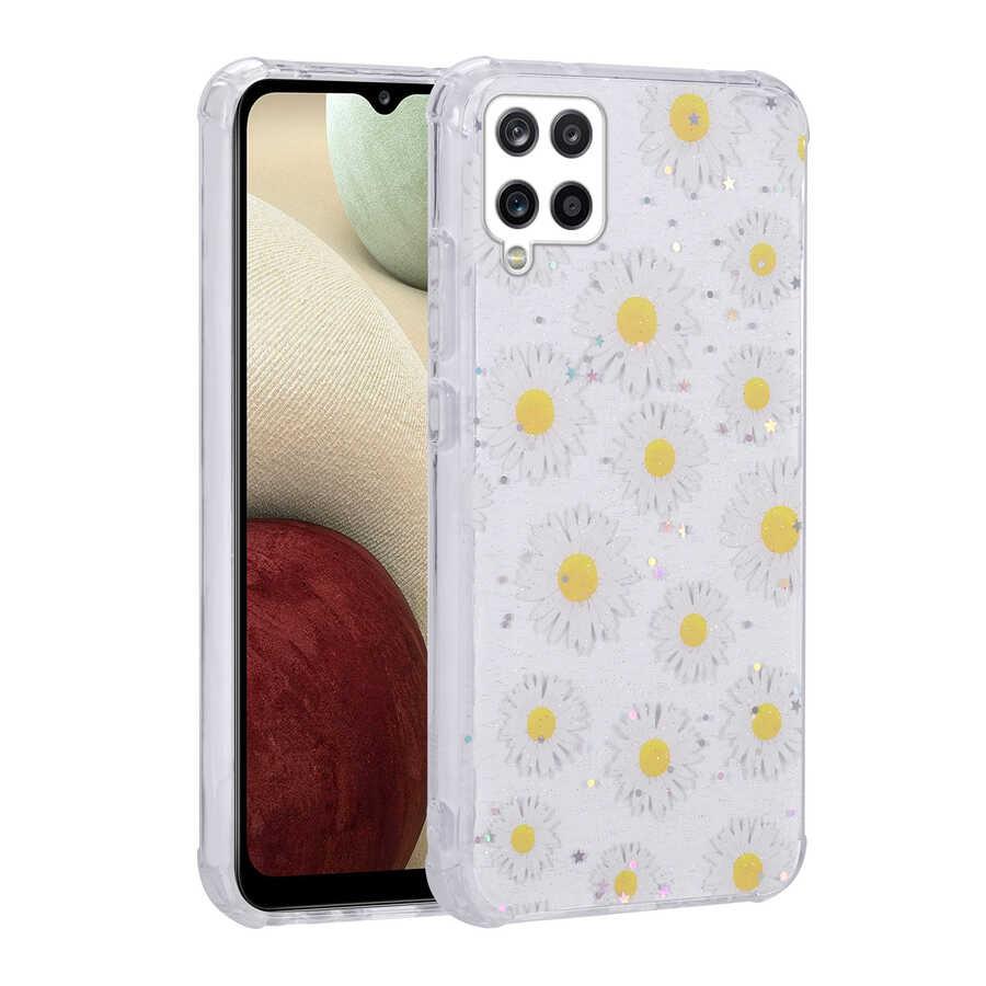Galaxy A12 Uyumlu Kılıf Simli Desenli Kamera Korumalı Parlak Zore Popy Kapak