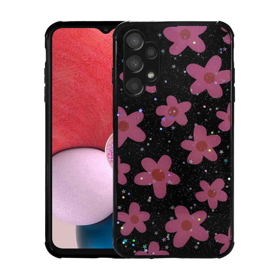 Galaxy A13 4G Uyumlu Kılıf Simli Desenli Kamera Korumalı Parlak Zore Popy Kapak