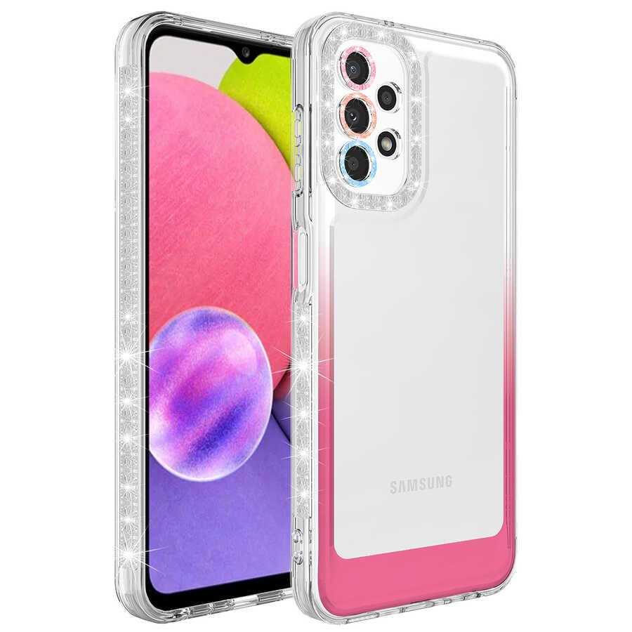 Galaxy A23 Uyumlu Kılıf Simli ve Renk Geçiş Tasarımlı Lens Korumalı Zore Park Kapak