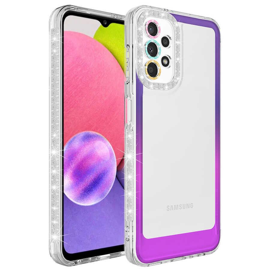 Galaxy A32 4G Uyumlu Kılıf Simli ve Renk Geçiş Tasarımlı Lens Korumalı Zore Park Kapak