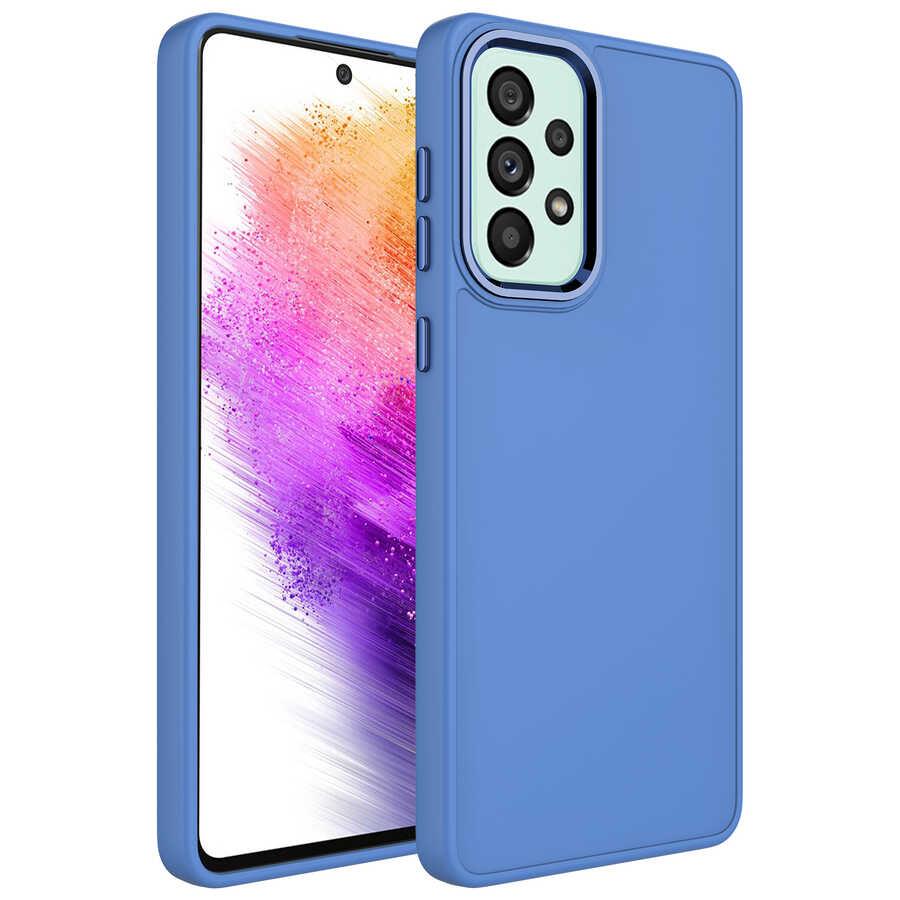 Galaxy A52 Uyumlu Kılıf Metal Çerçeve ve Buton Tasarımlı Silikon Zore Luna Kapak