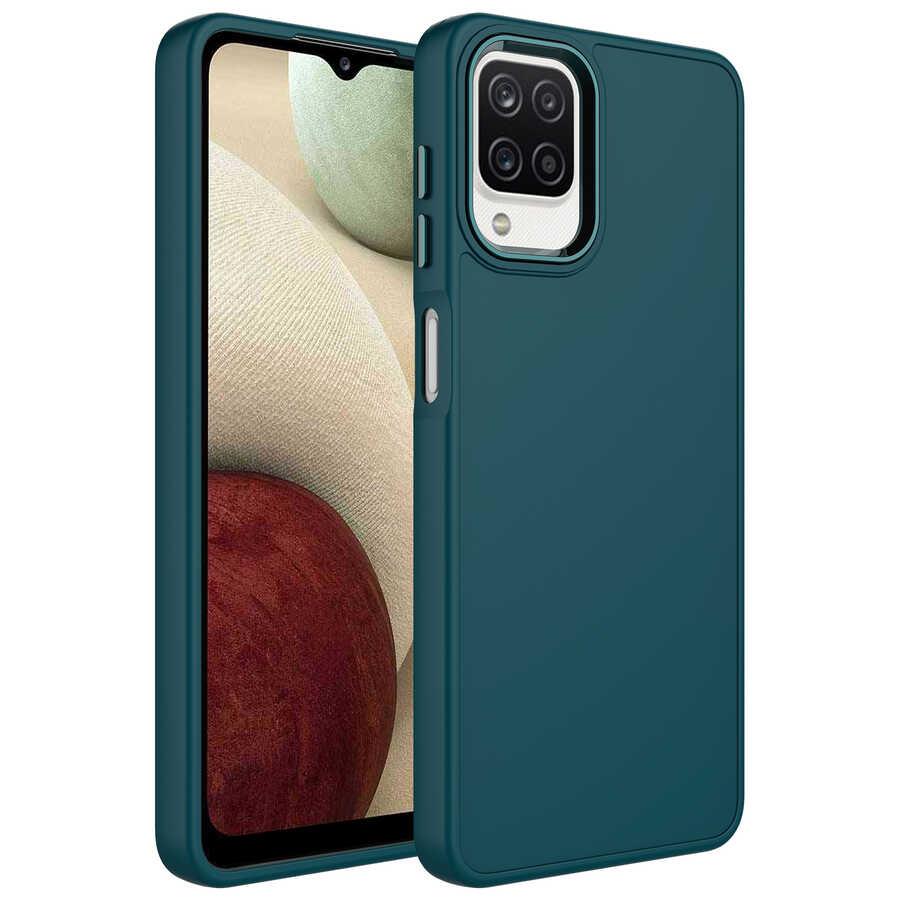Galaxy M32 Uyumlu Kılıf Metal Çerçeve ve Buton Tasarımlı Silikon Zore Luna Kapak
