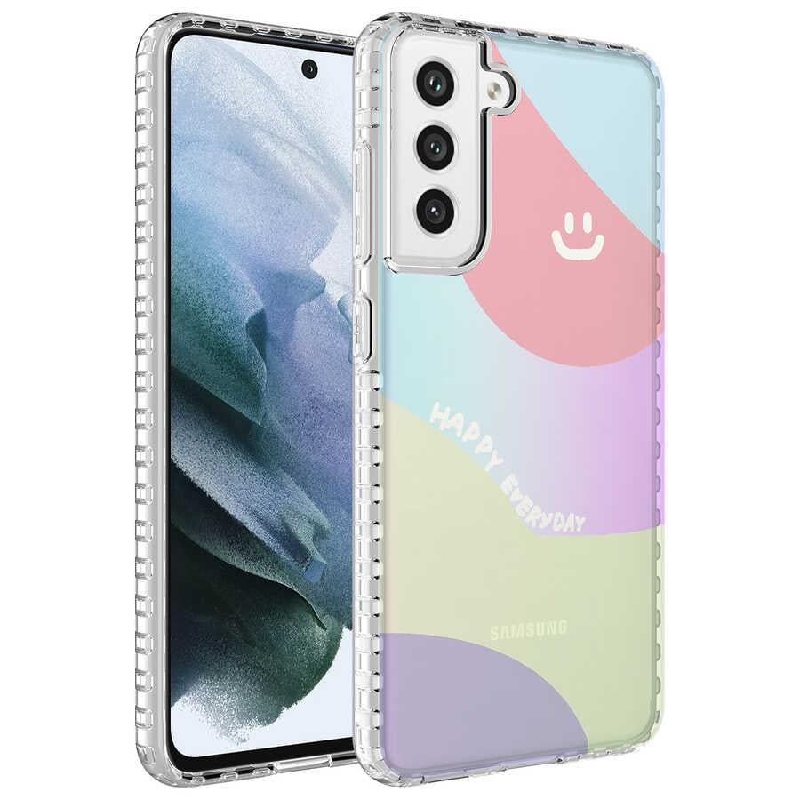 Galaxy S21 FE Uyumlu Kılıf Airbag Kenarlı Renkli Desenli Silikon Zore Elegans Kapak