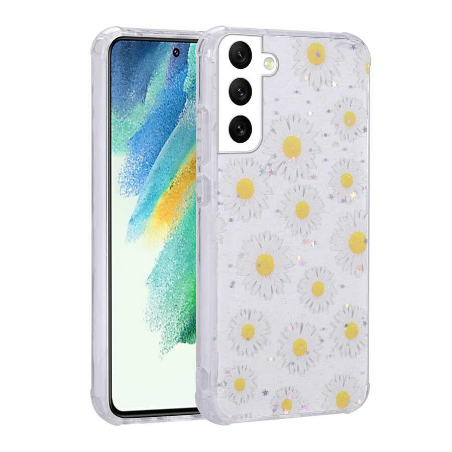 Galaxy S21 FE Uyumlu Kılıf Simli Desenli Kamera Korumalı Parlak Zore Popy Kapak