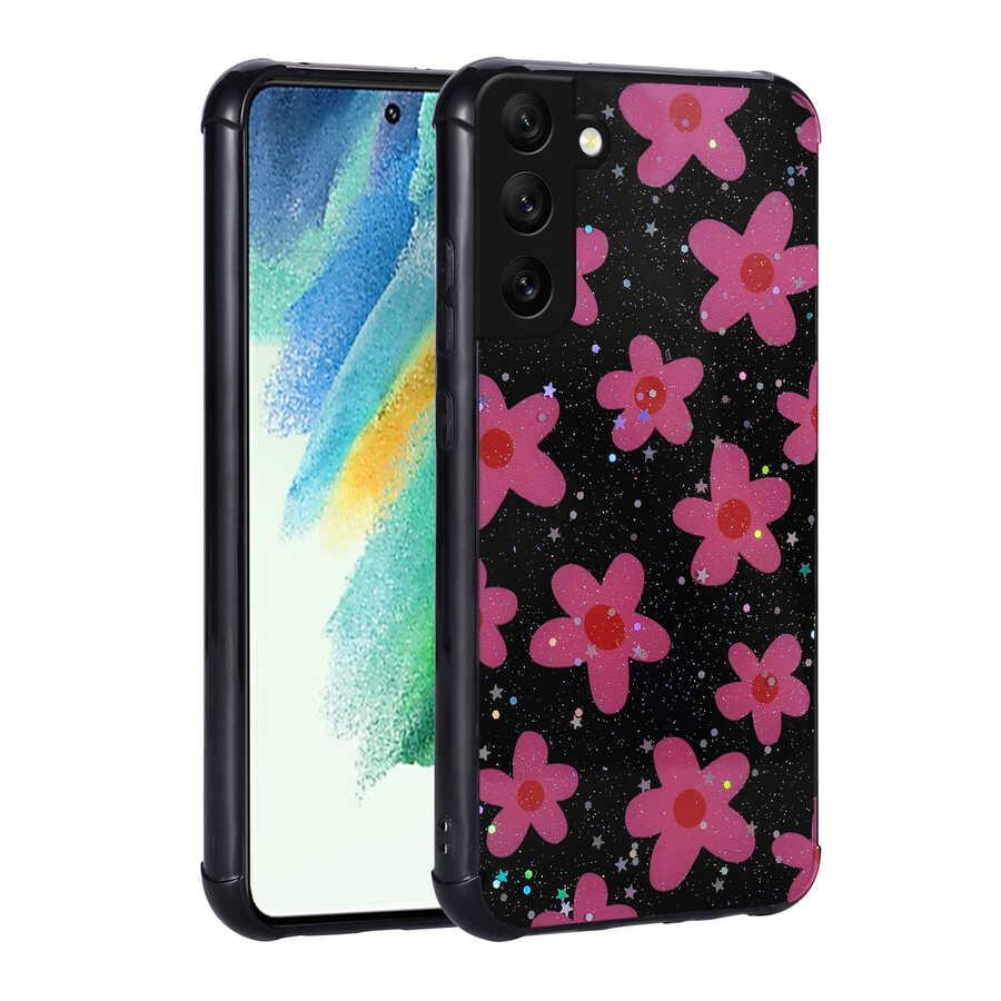 Galaxy S21 FE Uyumlu Kılıf Simli Desenli Kamera Korumalı Parlak Zore Popy Kapak