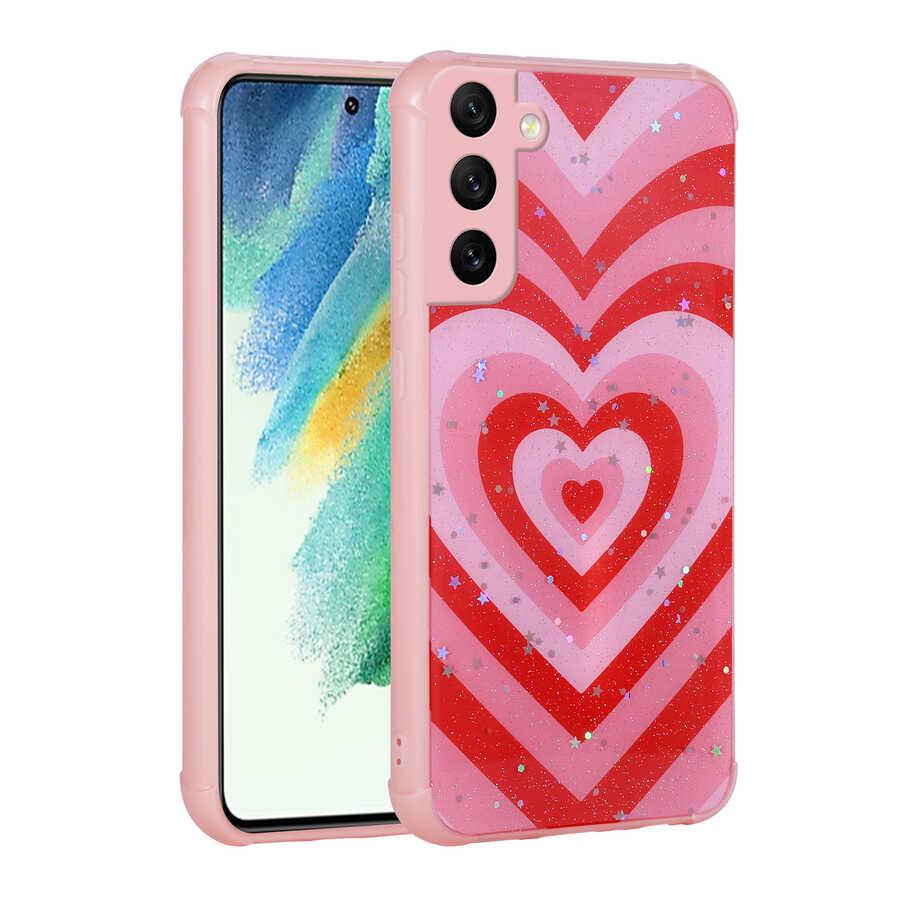 Galaxy S21 FE Uyumlu Kılıf Simli Desenli Kamera Korumalı Parlak Zore Popy Kapak