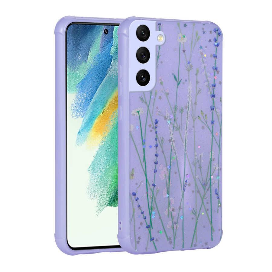Galaxy S21 FE Uyumlu Kılıf Simli Desenli Kamera Korumalı Parlak Zore Popy Kapak