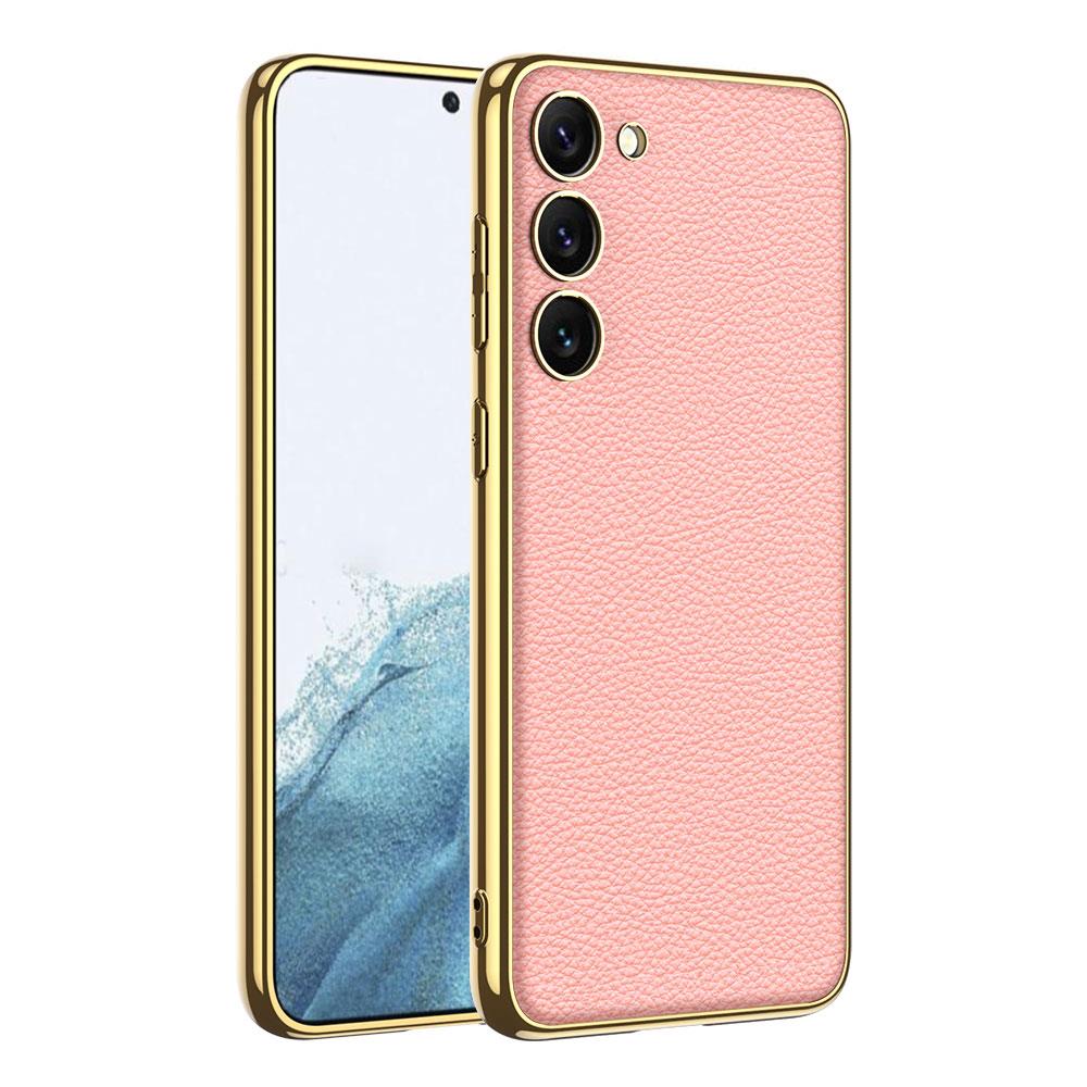 Galaxy S23 Plus Uyumlu Kılıf Deri Görünümlü Kenarları Elektroplating Kaplama Zore Fizyon Kapak