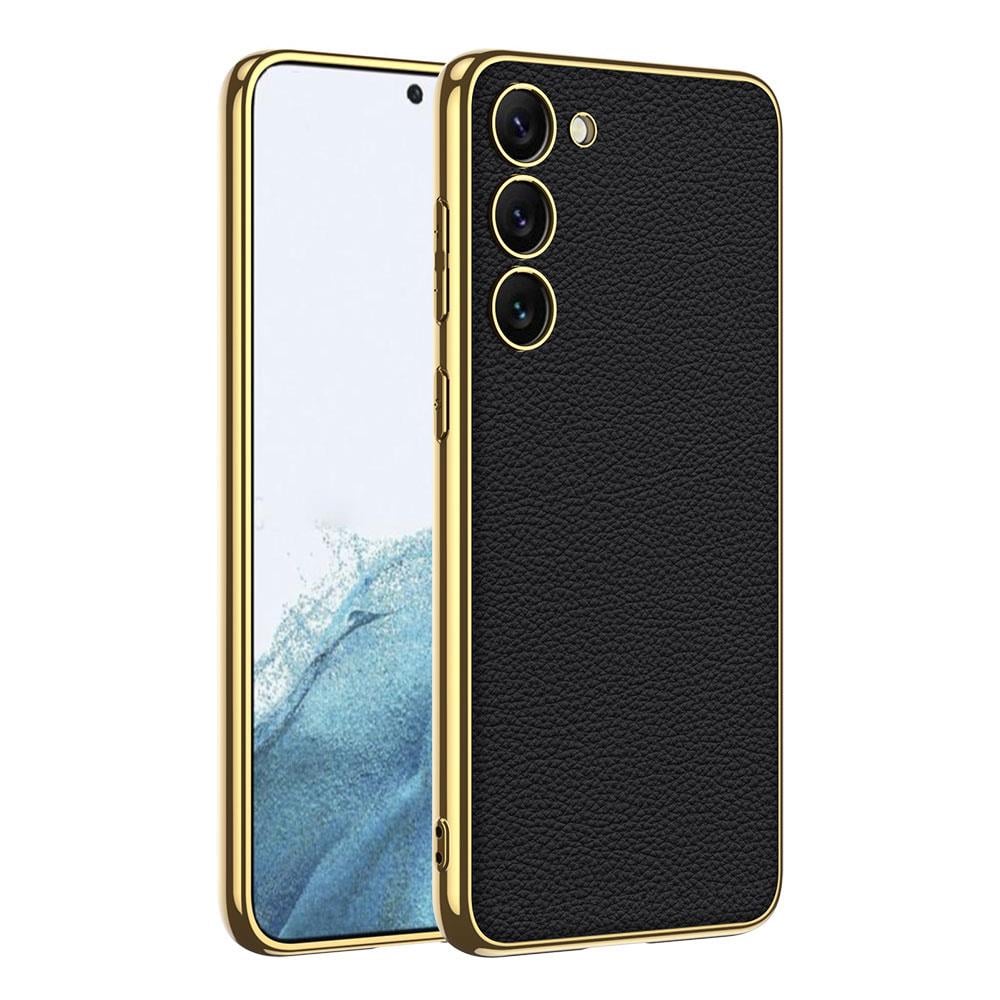 Galaxy S23 Plus Uyumlu Kılıf Deri Görünümlü Kenarları Elektroplating Kaplama Zore Fizyon Kapak
