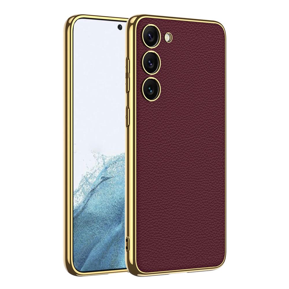 Galaxy S23 Plus Uyumlu Kılıf Deri Görünümlü Kenarları Elektroplating Kaplama Zore Fizyon Kapak